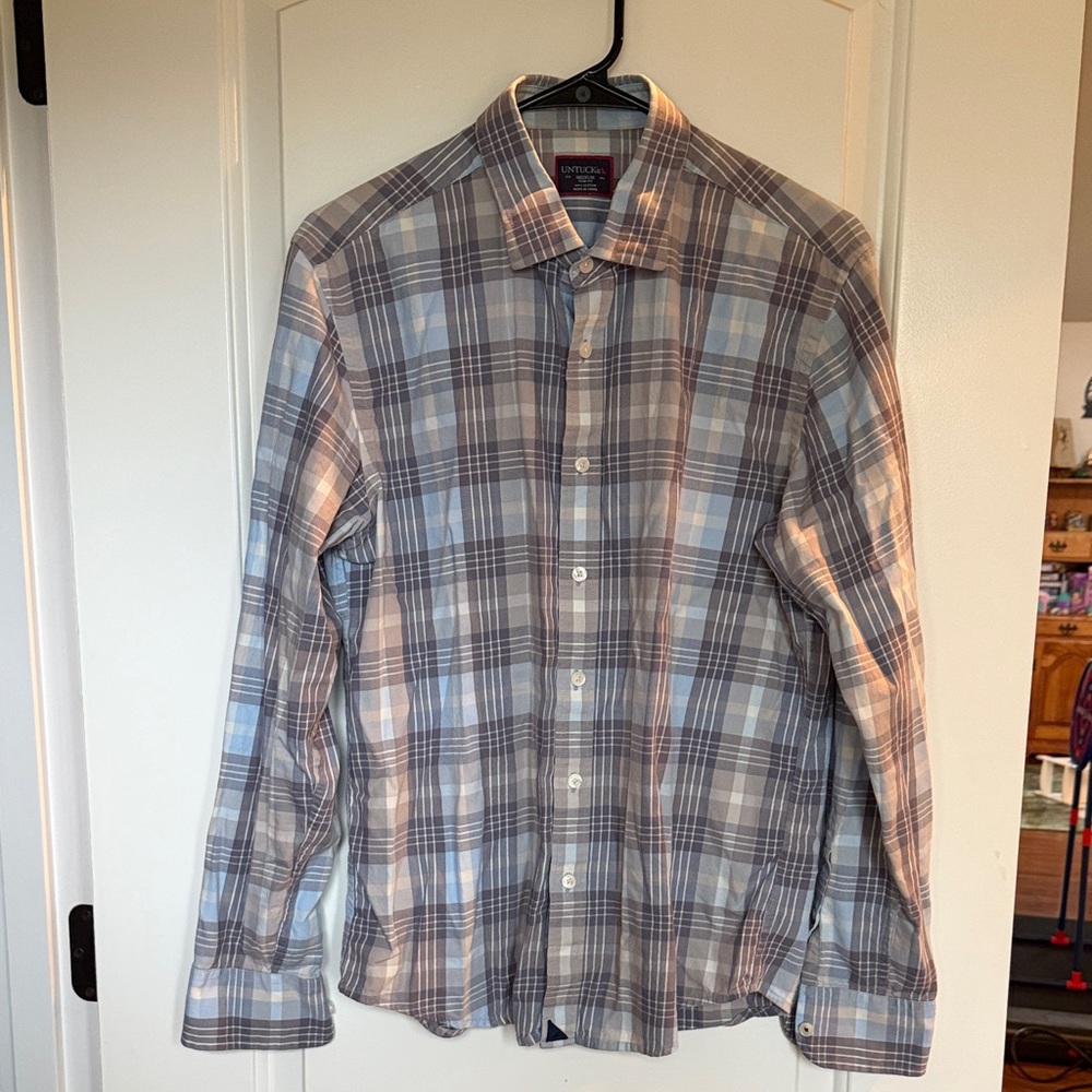 UNTUCKit Men's Plaid Shirt - Blue and Grey